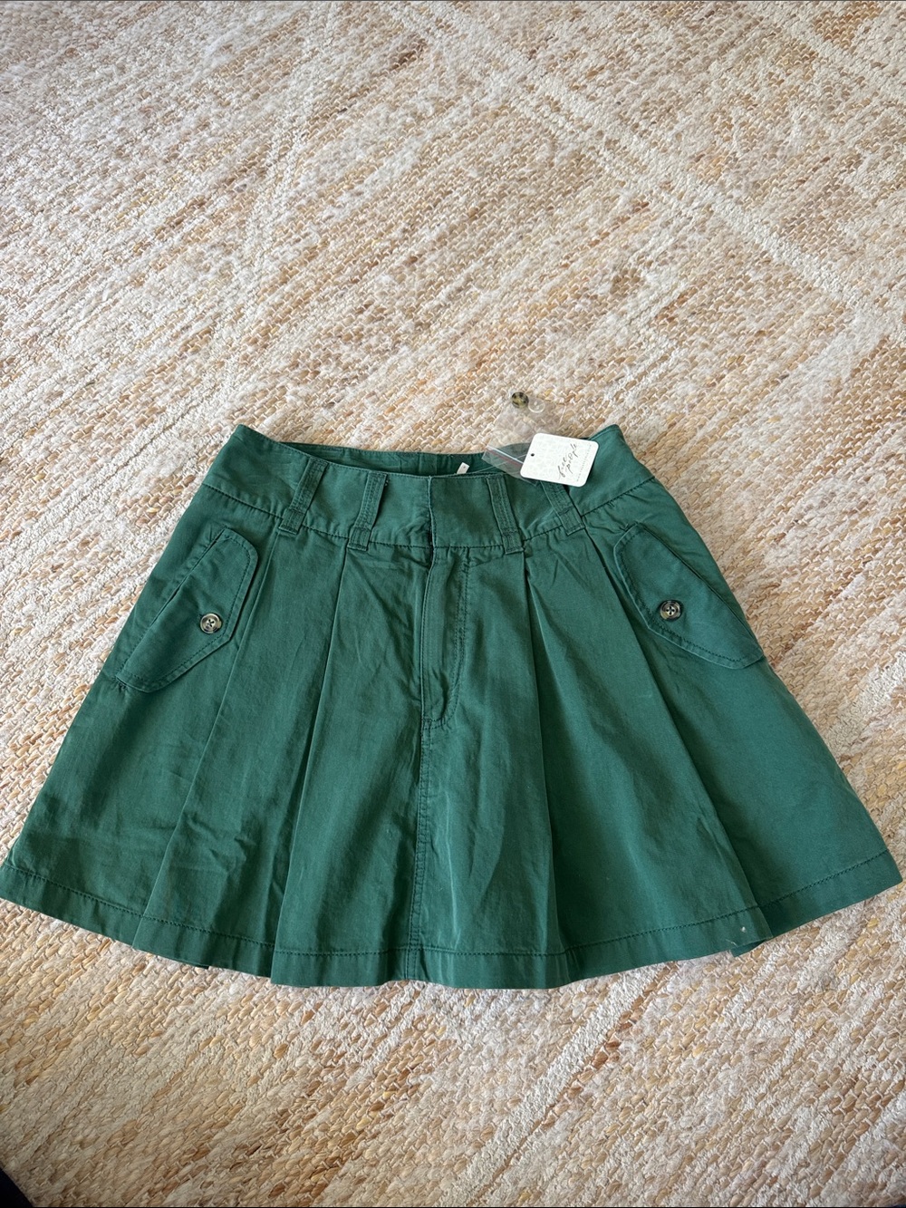 Free People Forest Green Pleated Skater Skirt